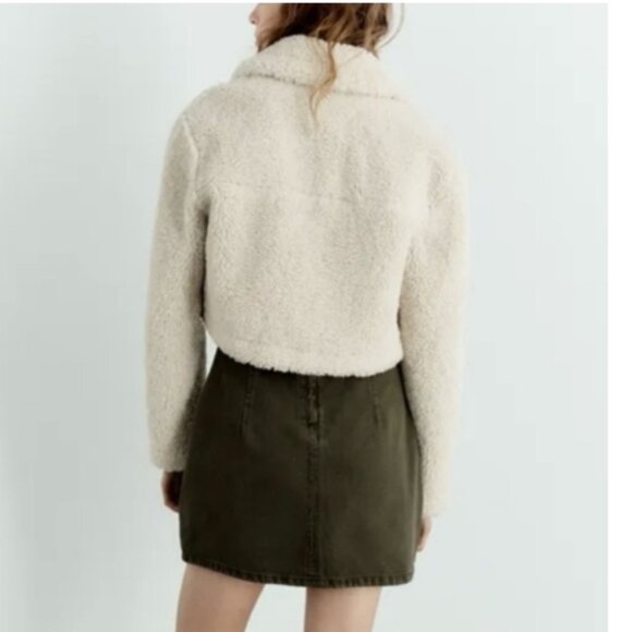 Zara Cream Sherpa Cropped Jacket XS - Picture 2 of 7
